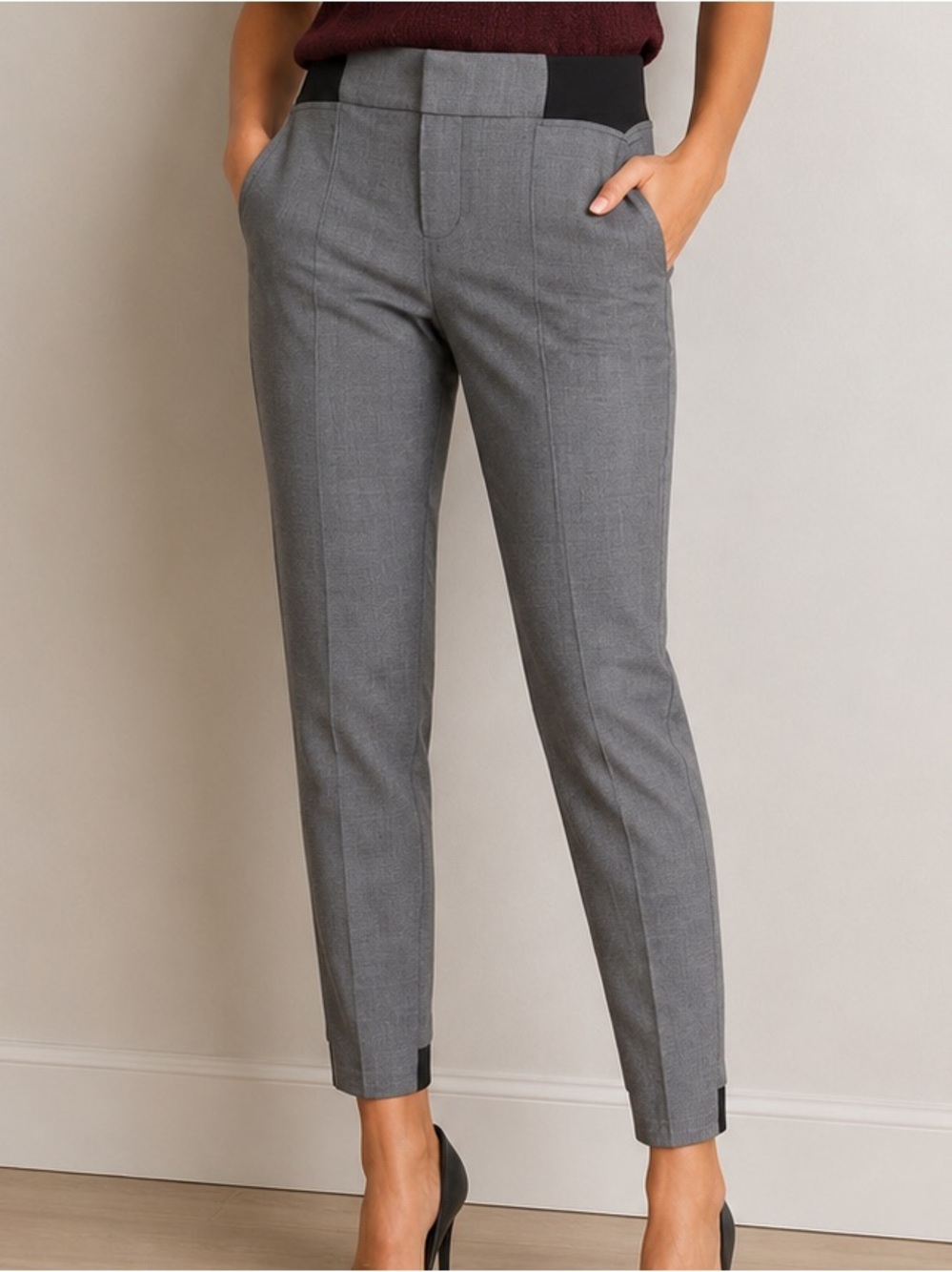 Athleta Work It City Wool Mid Rise Tapered Stretch Trouser Pants Gray Black 4